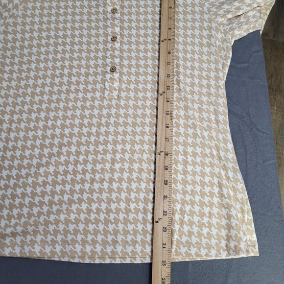 J McLaughlin Womens LG White Khaki Houndstooth Court Polo 3/4 Sleeve - Picture 5 of 6